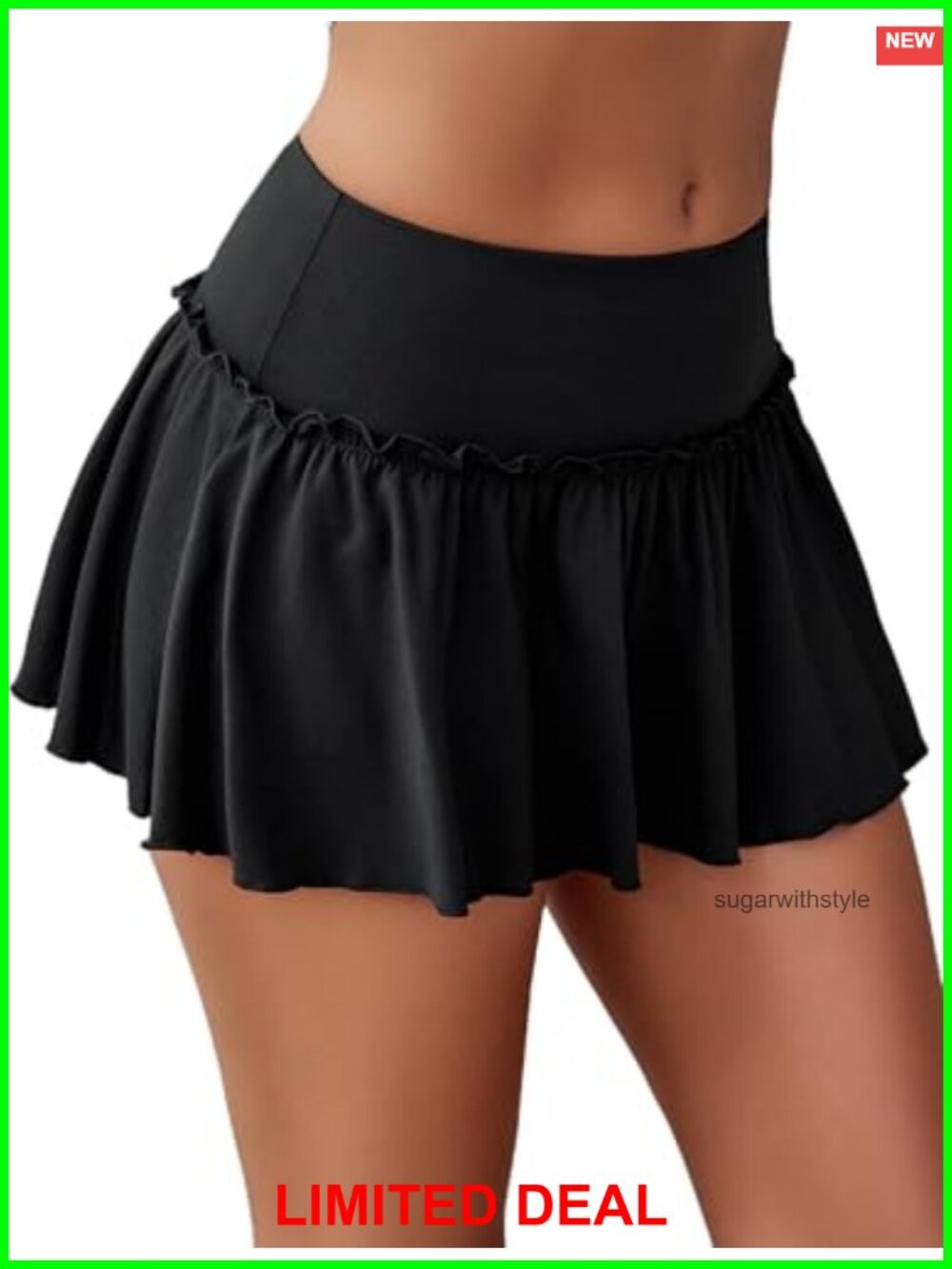 Ruffle Mini Skirt Lingerie Polyester Spandex Stretchy Waistband A-Line